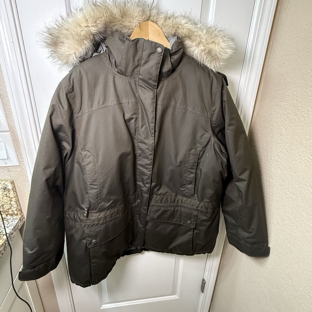 L.L.Bean Women’s 2X Brown Goose Down Parka Faux Fur Hood Winter Coat Plus
